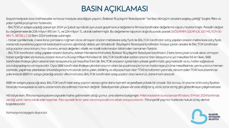 Balıkesir Büyükşehir Belediyesi / Basın Açıklaması