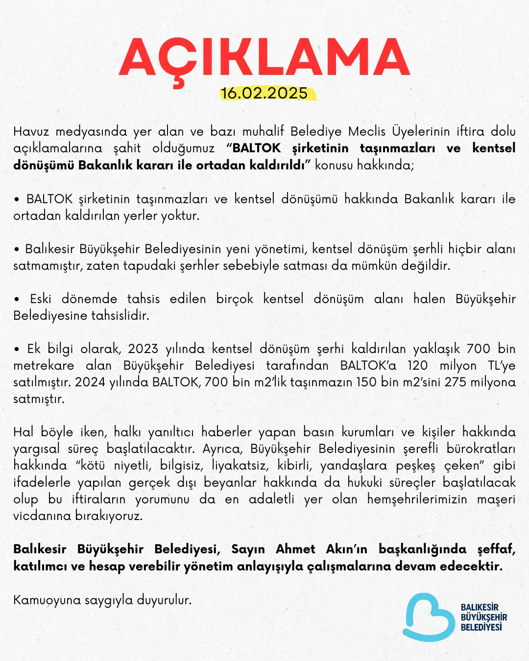 BÜYÜKŞEHİR BALTOK BASIN AÇILAMASI YAPILDI